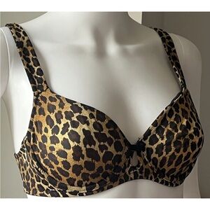 NWOT Ellen Tracy Leopard Print Stretch Push Up Bra 36A Comfort Wide Straps
